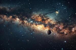 Lonely planet orbiting in front of the milky way galaxy photo