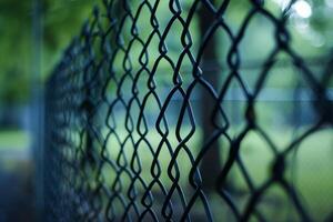 Chain link fence stretching into distance with shallow depth of field photo