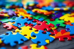 Colorful puzzle pieces representing diversity and inclusion creating unity photo