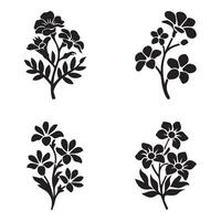 This image features four distinct, stylized jasmine silhouettes against a pure white background. vector