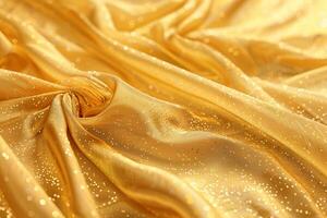 Golden fabric glittering under soft light, luxurious textile background photo