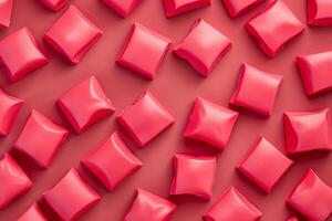 Ruby chocolate pieces forming a delicious pattern on red background photo