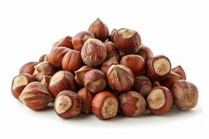 Pile of hazelnuts isolated on a white background photo