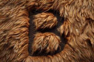 Brown fur carpet creating letter b, top view photo