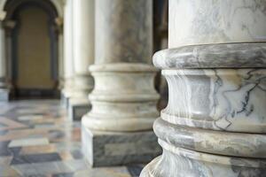Row of marble columns supporting building structure photo