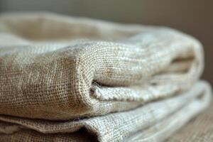 Folded hemp fabric showing its texture and weaving photo