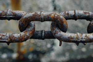 Rusty chain links showing corrosion and deterioration symbolizing weakness photo