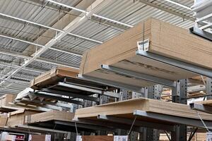 Building materials, things for the house and buyers in the big shop photo