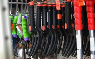 Garden tools in the store On a beautiful day. photo