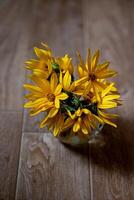 The image uses a stark contrast between the vibrant yellow of the flowers and the dark, almost black, background, along with a white blank card for a striking effect photo