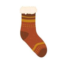 Winter fuzzy sock with dot line pattern cartoon illustration vector