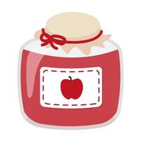 Red apple jam in a glass bottle cartoon illustration vector