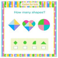 Educational game for kids. Count how many triangles, squares, circles vector