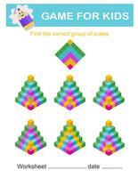Find the correct group of cubes. Logical game. Attention tasks for children. vector