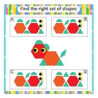 Logic puzzle for kids. Find the correct set of cartoon animal. Answer is B. vector