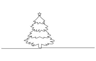 Christmas Tree Continuous Line Drawing with Editable Stroke vector
