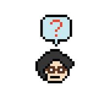 Boy man male face and wuestion mark chat think question 8 bit design art. vector