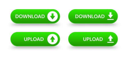 Green 3d download and upload button. Button element for web design and mobile devices vector
