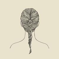 line illustration of a womans braided hairstyle, intricate yet simple, flat and clean lines, on a white background vector