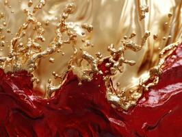 Dramatic close up of molten metallic gold with red accents photo