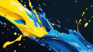 Dynamic sports concept with bright yellow and blue paint splash for creative design photo