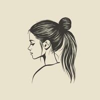 line art of a womans high ponytail, clean black strokes, modern and minimal design vector