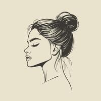line art of a womans high ponytail, clean black strokes, modern and minimal design, drawn on a plain white background vector