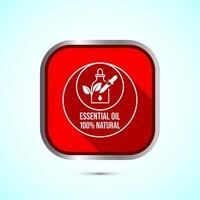Essential oil icon design, 100 percent essential oil icon for product certificate tag, Red shadow button design vector