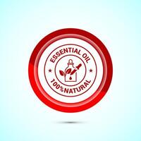 Essential oil icon design, 100 percent essential oil icon for product certificate tag, Red color button design vector