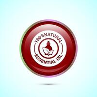 Essential oil icon design, 100 percent essential oil icon for product certificate tag, Red color round button design vector