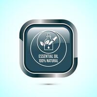 Essential oil icon design, 100 percent essential oil icon for product certificate tag, Gray color square button design vector