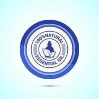 Essential oil icon design, 100 percent essential oil icon for product certificate tag, Blue color button design vector