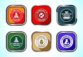 Clinically tested icon illustration, Clinically proven label sign, Button Design Set vector