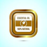 Essential oil icon design, 100 percent essential oil icon for product certificate tag, Gold color square button design vector