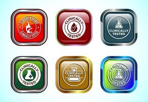 Clinically tested icon design, Clinically proven label sign, Button Design Set vector