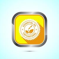 Essential oil icon design, 100 percent essential oil icon for product certificate tag, Yellow shadow button design vector