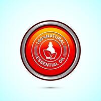 Essential oil icon design, 100 percent essential oil icon for product certificate tag, Orange color round button design vector