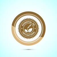Essential oil icon design, 100 percent essential oil icon for product certificate tag, Gold color button design vector