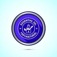 Essential oil icon design, 100 percent essential oil icon for product certificate tag, Blue shadow button design vector