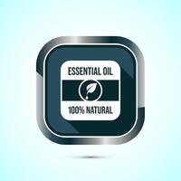 Essential oil icon design, 100 percent essential oil icon for product certificate tag, Gray shadow button design vector