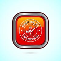 Essential oil icon design, 100 percent essential oil icon for product certificate tag, Orange color square button design vector