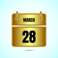March 28 calendar and time planner on gold background. Daily calendar icon, schedule symbol vector