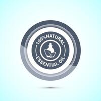 Essential oil icon design, 100 percent essential oil icon for product certificate tag, Gray color button design vector