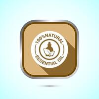 Essential oil icon design, 100 percent essential oil icon for product certificate tag, Gold shadow button design vector