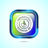 Essential oil icon design, 100 percent essential oil icon for product certificate tag, Glossy square button design vector