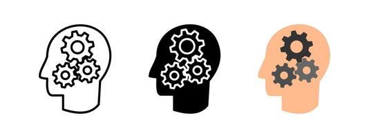 Thinking head gear icon. Creativity and idea illustration. Mental mind pondering symbol. Intelligence innovation pictogram. Cognitive concept graphic. Imagination solution design. vector