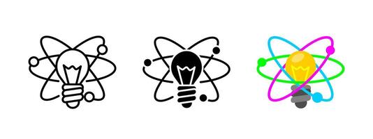 Creativity icon. Light bulb with orbits illustration. Innovation and inspiration symbol. Imagination pictogram. Scientific research sign. Brainstorming, thinking and invention lightbulb concept vector