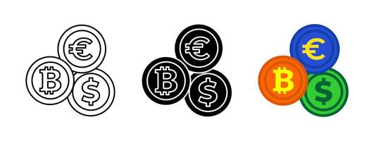 Bitcoin exchange rate icon. Bit, dollar and euro coin . Crypto currency exchange illustration. Electronic finance money symbol. Digital wallet banking design. Blockchain payment transaction. vector