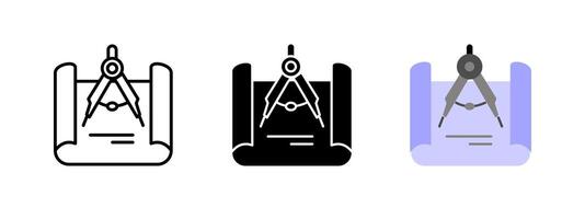 Divider with blueprint icon. Drafting geometry illustration. Engineering project layout symbol. Architect measurement tool pictogram. Technical instrument graphic. Construction sketch concept. vector