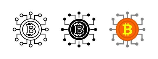 Bitcoin icon. Blockchain symbol. Cryptocurrency illustration. Finance technology sign. Digital network concept. Crypto payment electronic coin design. Bit coin pictogram. Decentralized money. vector